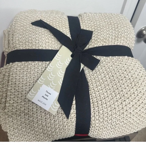 West Elm Beige Knit Throw Blanket - Picture 1 of 5